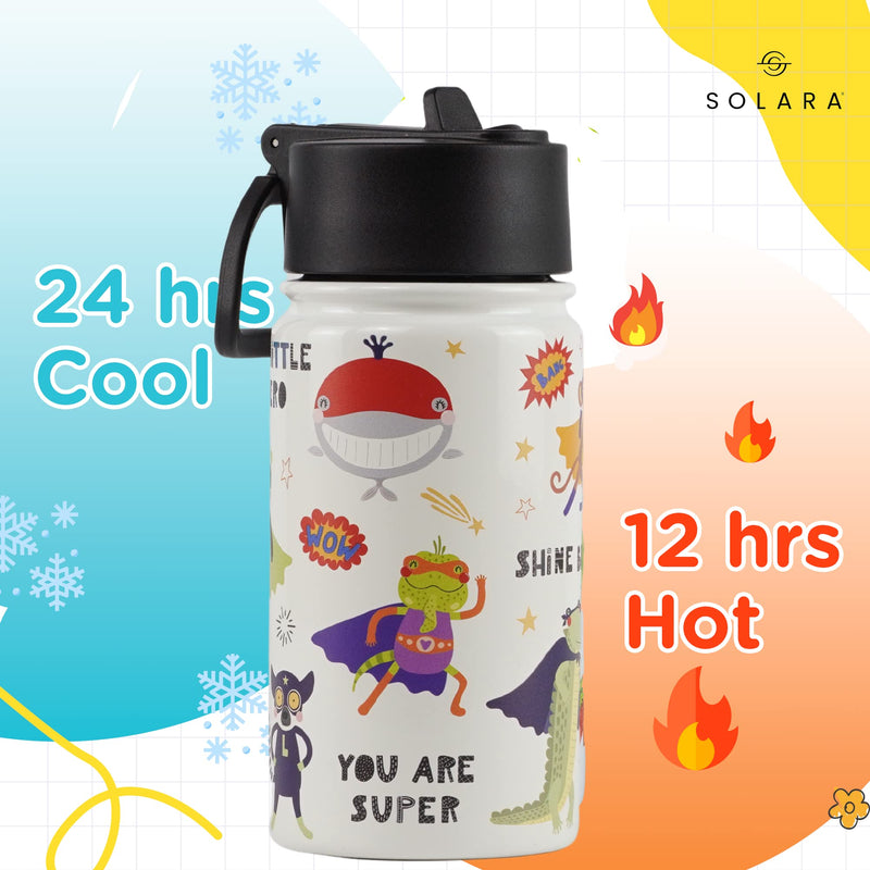 SOLARA Water Bottle for Kids 450ml, Kids Water Bottle, Sipper Bottle for Kids, Thermosteel Kids Bottle, Stainless Steel Water Bottle for Kids, Straw Bottle for Kids, Animal Heroes