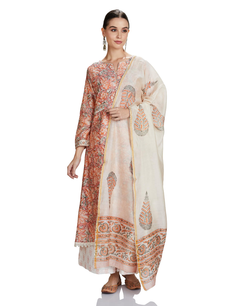 Amazon Brand - Myx Women's Silk Blend Salwar Suit (AW23-MYX-MRVL-SKD-01_SANGANERI Peach_M)