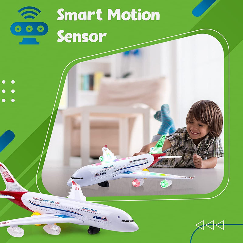 Toyshine Airplane Toys for Kids, Bump and Go Action, Toddler Toy Plane with LED Flashing Lights and Sounds for Boys & Girls 3-12 Years Old (A380)- Mix Design