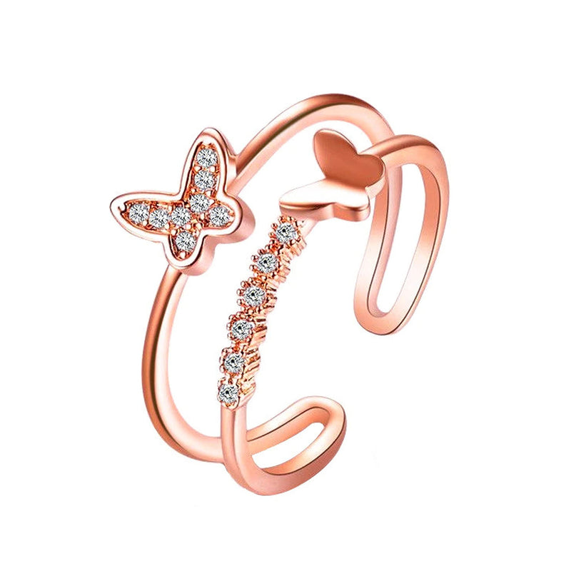 Fashion Frill Women Trendy Heart 18K Rose Gold Plated American Diamond Adjustable Rings Gift For Sister Combo Of 3