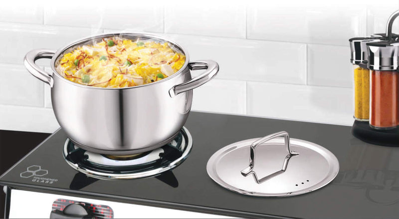 Cello Stainless Steel Handi Casserole with Lid, Impact Bonded Tri Ply Bottom (16 cm - 2.2 L)