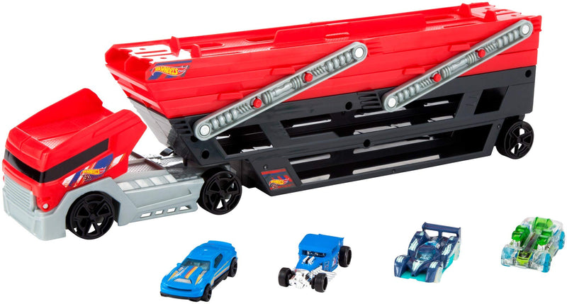 Hot Wheels Mega Hauler Truck includes 4 Die-cast Cars (Multicolor)