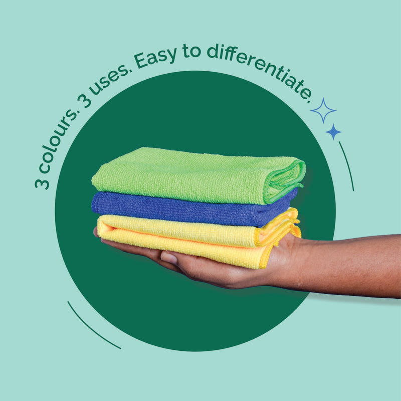 Swish Microfiber Cloth for Cleaning, 30 X 30 cms, Pack of 3, Microfiber Cloth for Car, Bike & Kitchen Cleaning | Super Absorbent and Sustainable | Ecofriendly