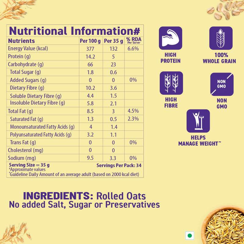 Bagrry’s 100% Jumbo Rolled Oats 1.2kg Jar | Whole Grain Rolled Oats with High Fibre, Protein | Non GMO | Healthy Food with No Added Sugar | Diet food for Weight Management | Premium Rolled Oats | Nutritious & Healthy Breakfast Cereal | Instant Oats