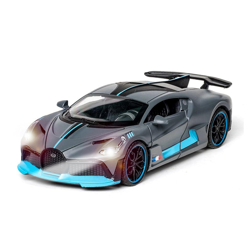 TEC TAVAKKAL 1:32 Bugatti Divo Metal Alloy Pull Back Car Diecast Electronic Toys with Openable Doors Lights and Music,Decorative,Mini Vehicles Toys for Kids,Young Peoples Gifts for All Age (Gray)