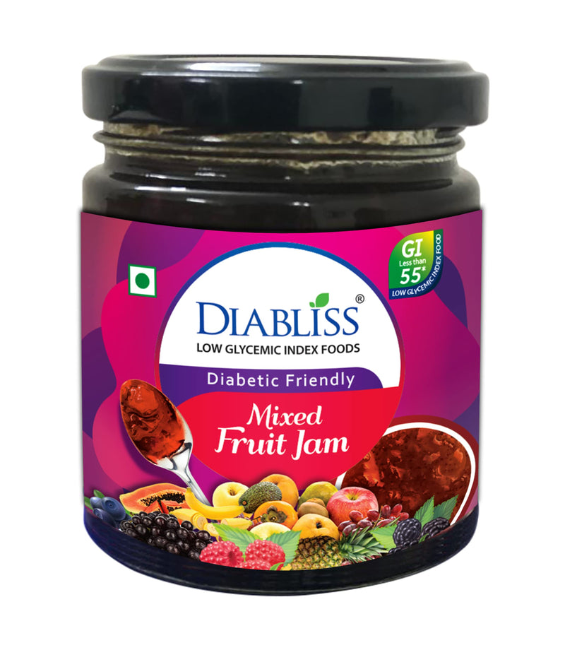 Diabliss Mixed Fruit Jam Replacement for Sugar Free Jam for Diabetic - Clinically Tested | Low GI | Fresh Nutritious Fruits | Irresistibly Tasty - 225g Bottle