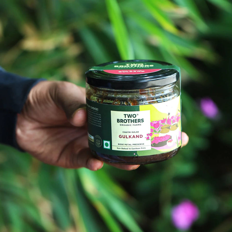 Two Brothers Organic Farms - Natural Gulkand | A Rose Petal Preserve | Sweetened Using Raw Honey | No Added Sugar | Rose Petal Jam (300G)