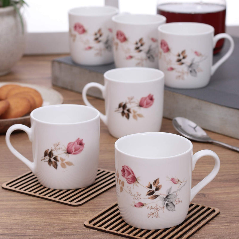 Clay Craft Fine Ceramic | Floral Printed | Tea/Coffee Cups - Set of 6-180 ml Each (Tea Cups - 6 Pcs)