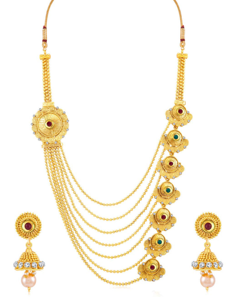 Sukkhi Ethnic Gold Plated Kundan Multi-String Set of 3 Necklace Combo for Women (SKR48716)