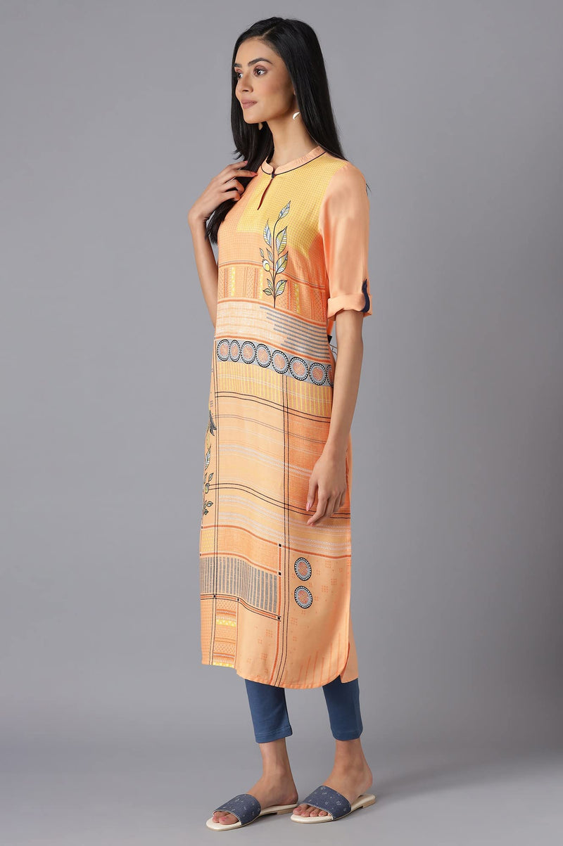 Aurelia Women's Viscose Geometric Regular Kurta (22FEA12941-503651_Apricot Wash_XS)