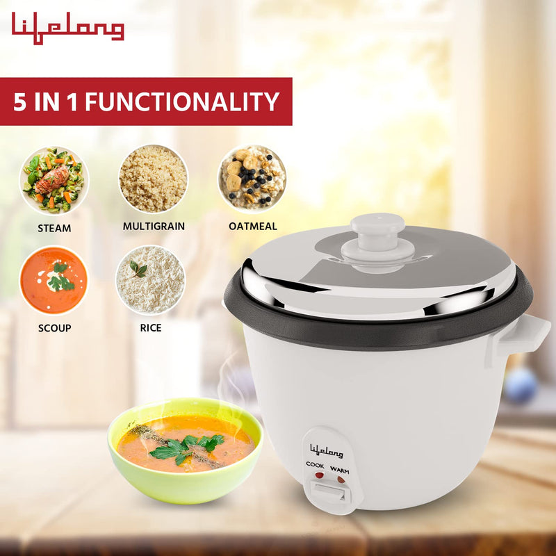 Lifelong LLRC02 Electric Rice Cooker 1.8 litres|700 watt| Aluminium Cooking Pan| One Touch Operation & Keep Warm Function| Cool Touch Outer Body