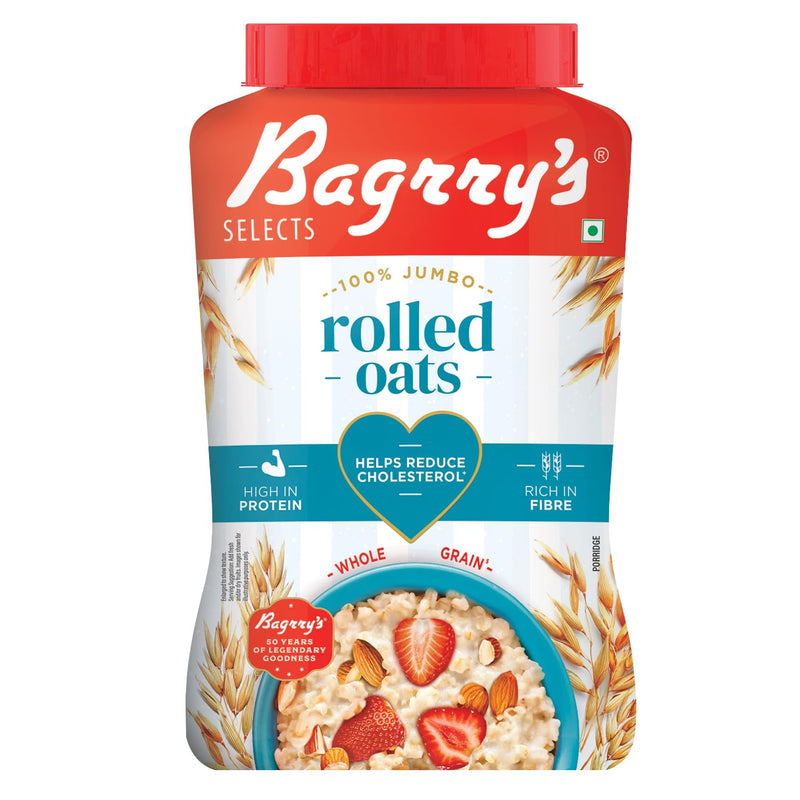 Bagrry’s 100% Jumbo Rolled Oats 1.2kg Jar | Whole Grain Rolled Oats with High Fibre, Protein | Non GMO | Healthy Food with No Added Sugar | Diet food for Weight Management | Premium Rolled Oats | Nutritious & Healthy Breakfast Cereal | Instant Oats