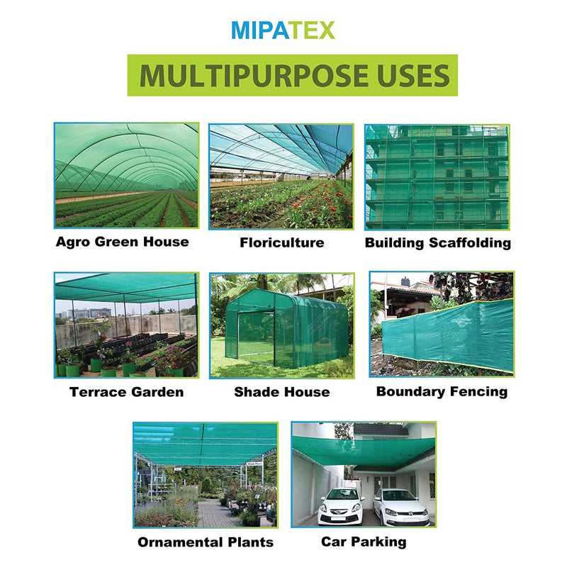 Mipatex 90% Shade Net 1m x 50m, Multi-Purpose Green House Garden Sunlight Protection Balcony Cloth - Blocks UV, Dust, Protect Flowers and Plants Green