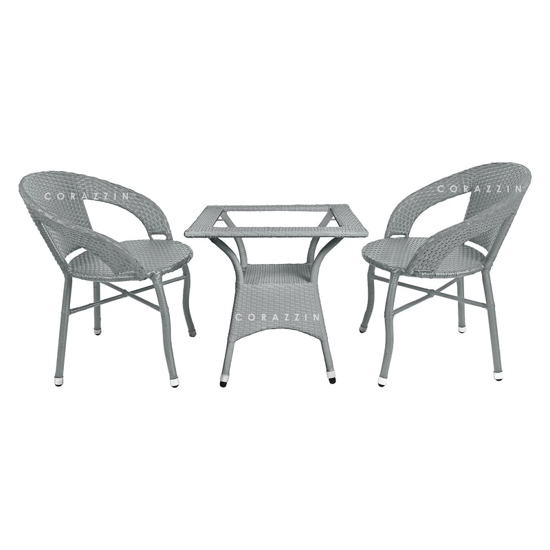 CORAZZIN Garden Patio Seating Chair and Table Set Outdoor Balcony Garden Coffee Table Set Furniture with 1 Square Table and 2 Chairs Set (Grey)