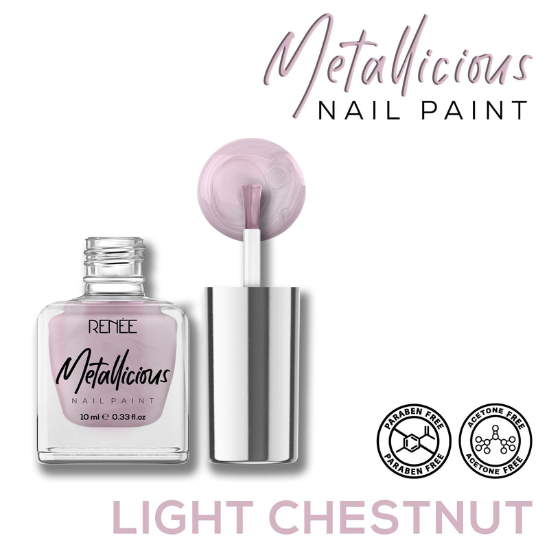 RENEE Metallicious Nail Paint- Light Chestnut 10ml | Quick Drying, Metallic Finish, Long Lasting, Chip resisting Formula with High Shine & Full Coverage | Acetone & Paraben Free