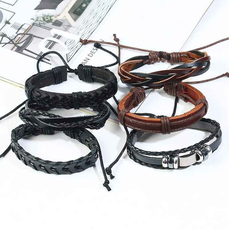 Jewelgenics Brown Wrap Real Leather Casual Wraps Cuff Friendship Bracelet for Boys - 6 Pieces (Multi Color)