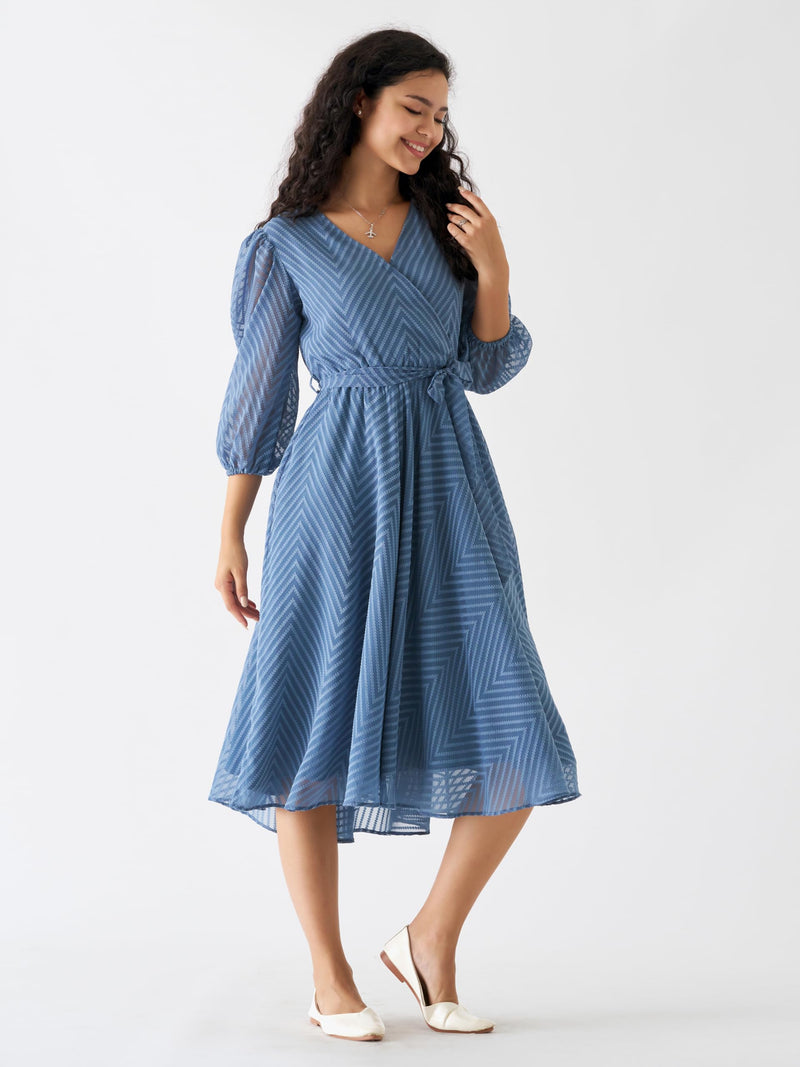 AASK Women Fancy Plain & Solid Greyish Blue Color Designer Dress for Women