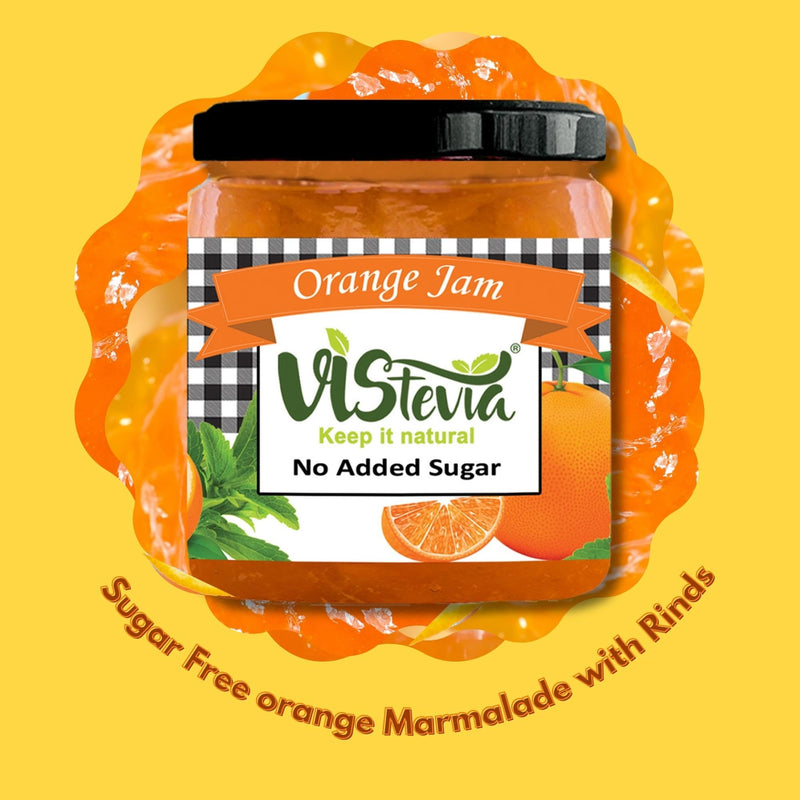 Vistevia Sugar Free Strawberry and Orange Jam, Diabetic and Keto Friendly - Sweetened Naturally with Stevia, More Than 60% Fruit Content - Tastes Delicious - Pack of 2 (220*2 GM)