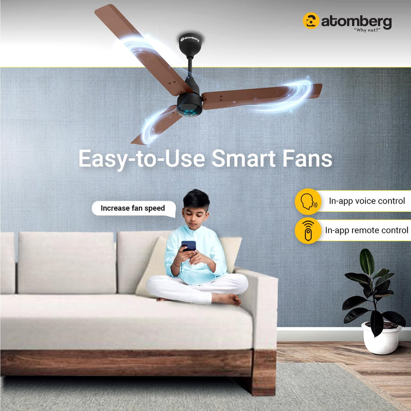 atomberg Renesa Smart 1200mm BLDC Motor 5 Star Rated Ceiling Fan with IoT and Remote | Smart and Energy Efficient Fan with LED Indicators | Saves Upto 65% Energy | 2+1 Year Warranty (Brown)