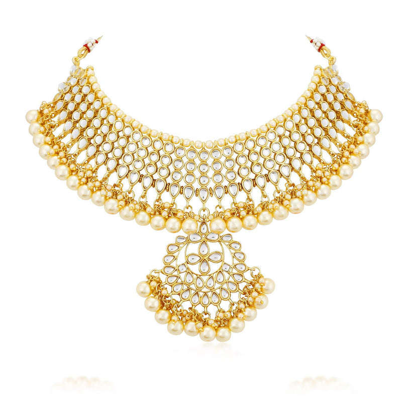 Sukkhi Trendy Kundan Gold Plated Wedding Jewellery Pearl Choker Necklace Set for Women (N73544)