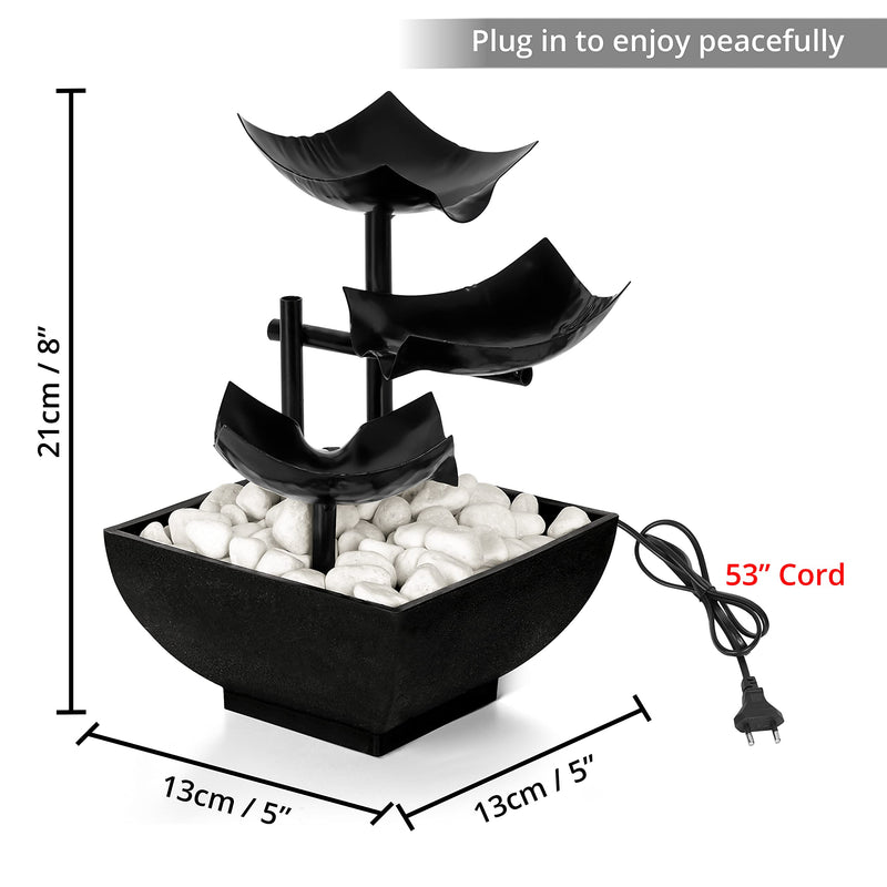 ABOUT SPACE Water Fountain for Home Decor - 3 Tier Table Top Indoor Outdoor Showpiece Fountain for Living Room, Table Decor, Bedroom, Office - Water Circulation Metal Fountain Ornament(H 21 cm, Black)