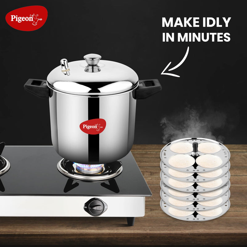 Pigeon Stainless Steel Idly Maker 6 Plates Compatible with Induction and Gas Stove