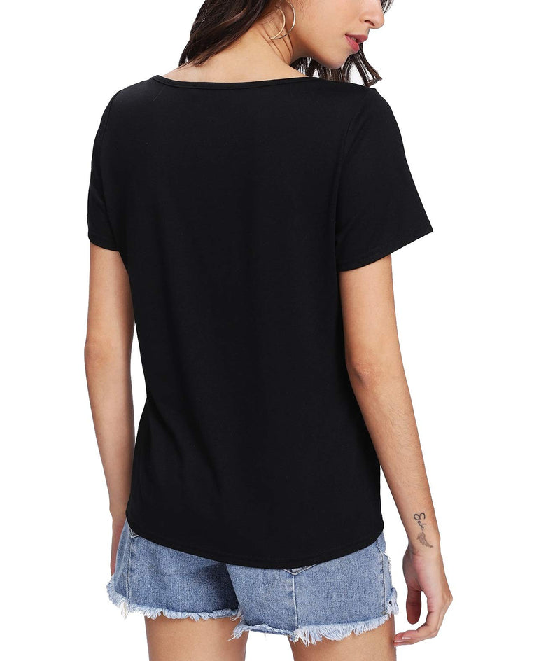 Fabricorn Women's Plain V Neck T-Shirt (Black, XX-Large)