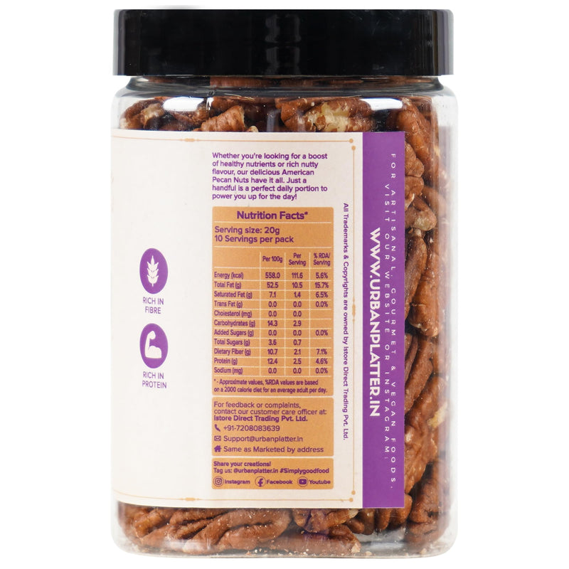 Urban Platter Jumbo Whole Pecan Nuts, 200g (Rich in Protein & Fiber, Crunchy,Stored in Refrigeration for Long Lasting Freshness)