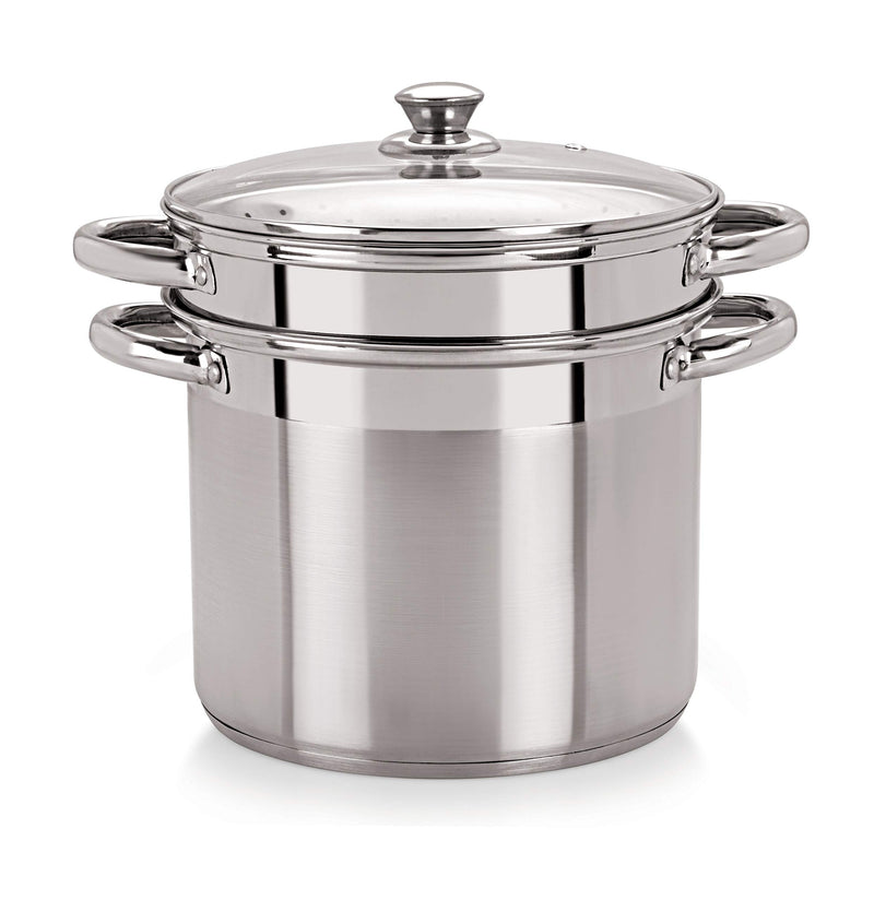 Pristine Stainless Steel Multi Purpose Steamer Set with Glass Lid/Steamer/Modak/Momo Maker with Glass Lid 5qt / 4.7Ltrs, 2 Inner PCS (4 Piece, Silver)