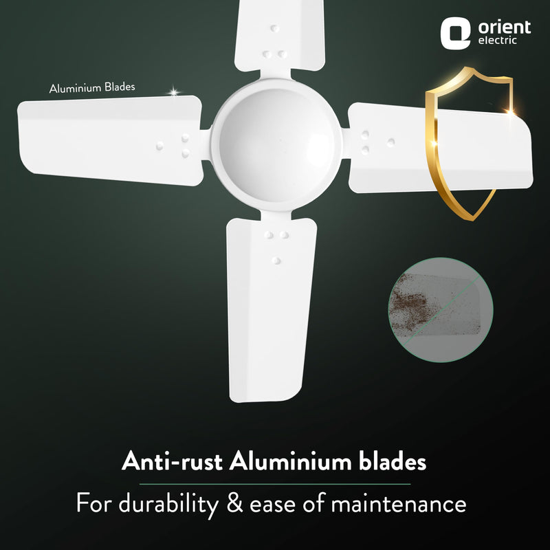 Orient Electric 600 MM New Air Plus | 4 Blade Small Ceiling Fan for Kitchen | 100% Copper Motor | Aluminium blades | 24 Inch Fan | 2 Years Warranty | White