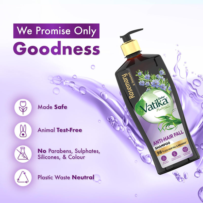 Dabur Vatika Rosemary & Seaweed Anti-Hairfall Shampoo - 640ml | Reduces Hair Fall | Stimulates Hair Growth and Thickness | Co-Created with Dermatologist | No Sulphates, Silicones & Parabens| Animal Test Free