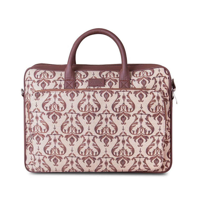 ZOUK Women's Handcrafted Off White Printed Office and College Laptop Bag which can fit upto 15.6" Laptop