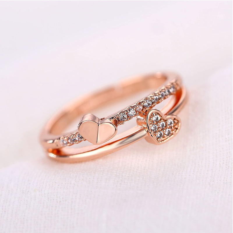 Fashion Frill Women Trendy Heart 18K Rose Gold Plated American Diamond Adjustable Rings Gift For Sister Combo Of 3