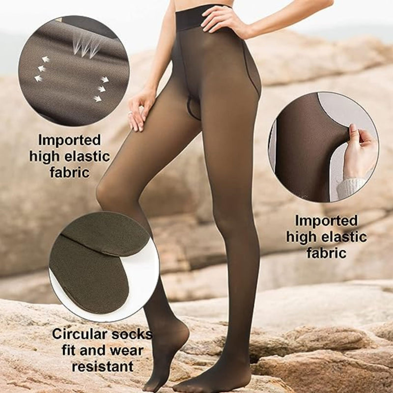 Yuneek Women/Girl Winter Warm Fake Translucent Fleece Legging Thigh High  Free Size