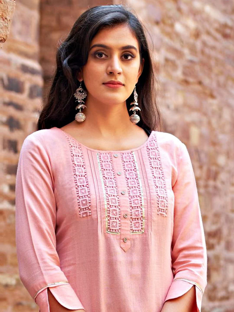 Chokhi Bandhni Women's Rayon Embroidered Regular Fit Top (CB-137-Pink-L)