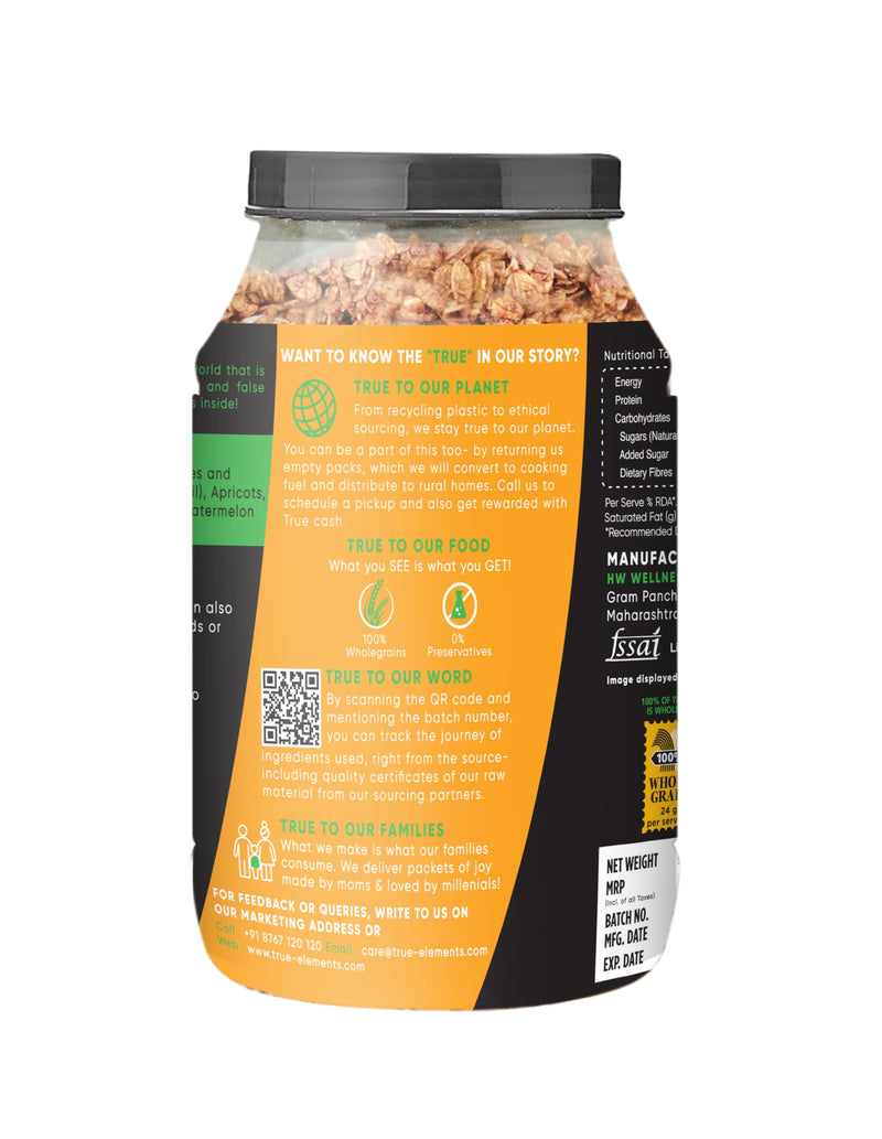 True Elements Fruit and Nut Granola 900g - Granola Fruit and Nuts | Granola For Breakfast | Fiber Rich Granola | Fruit and Nut Breakfast | Healthy Mixed Fruit Cereal