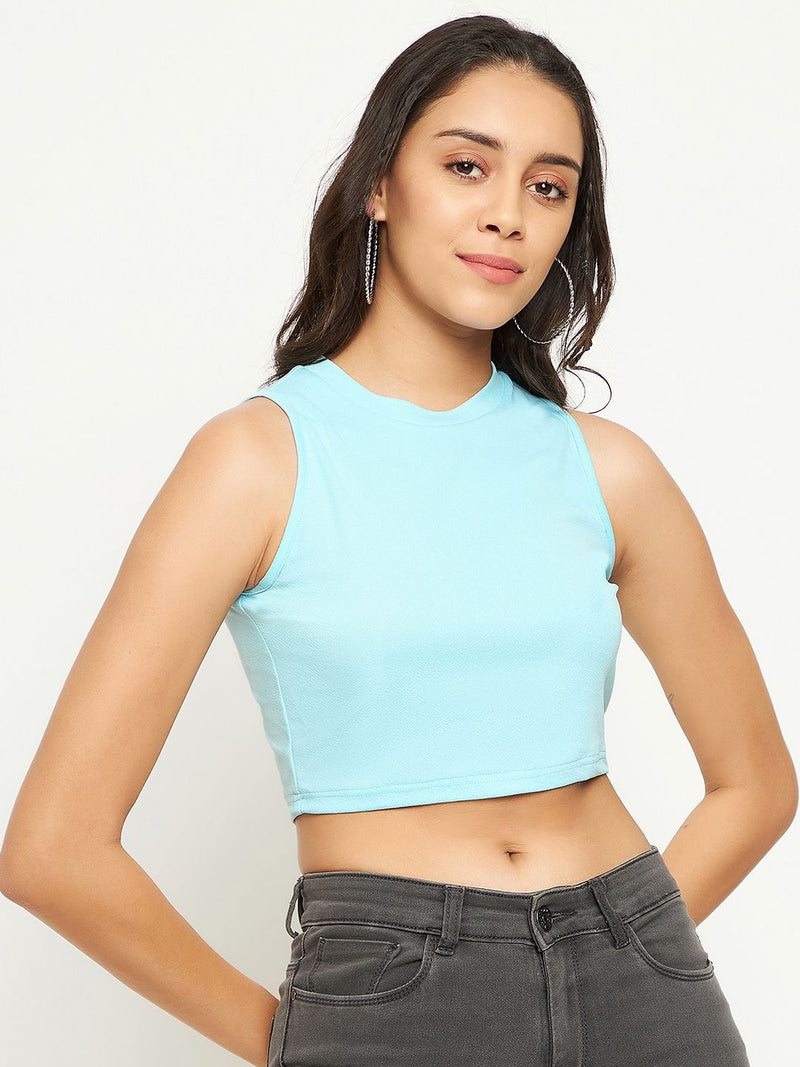 Uptownie Lite Latest Design Stretchable Polyester High Neck Sleeveless Crop Top