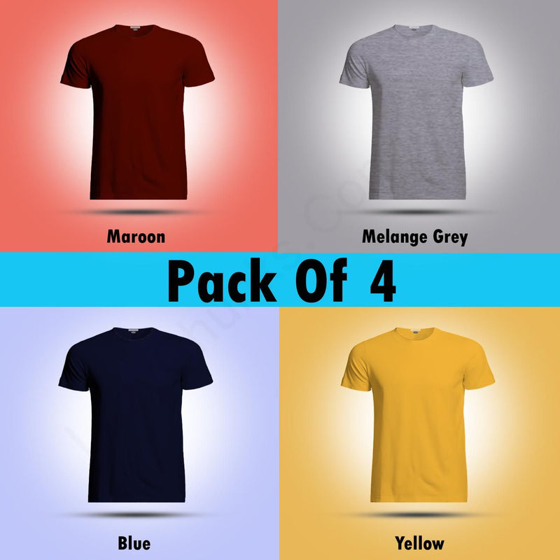 Cotton Solid Half Sleeves Mens T-Shirt Pack Of 4