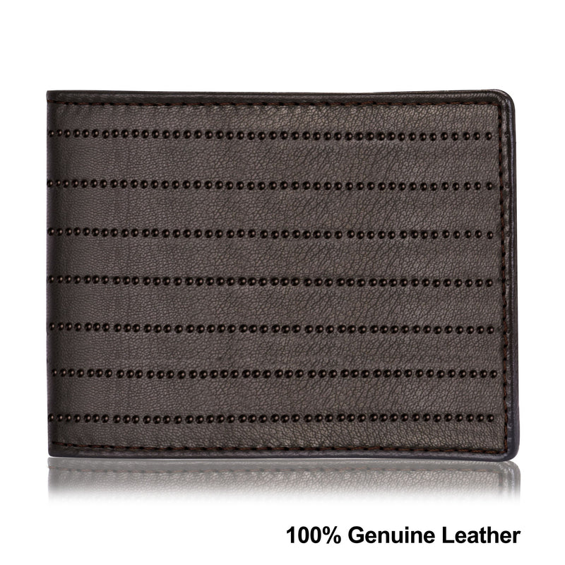 Lorenz Bi-fold Embossed Dotted Lines Premium Dark Brown Rfid Blocking Leather Wallet For Men With Zipper Coin Pocket Feature