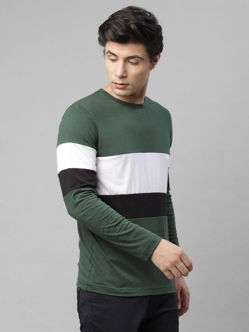 Rigo Cotton Color Block Full Sleeves Mens Round Neck T-Shirt