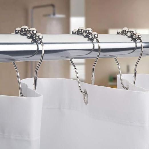 Anti-Rust Metal Double Glide Curtain Hooks for Bathroom Shower Rods Set of 12