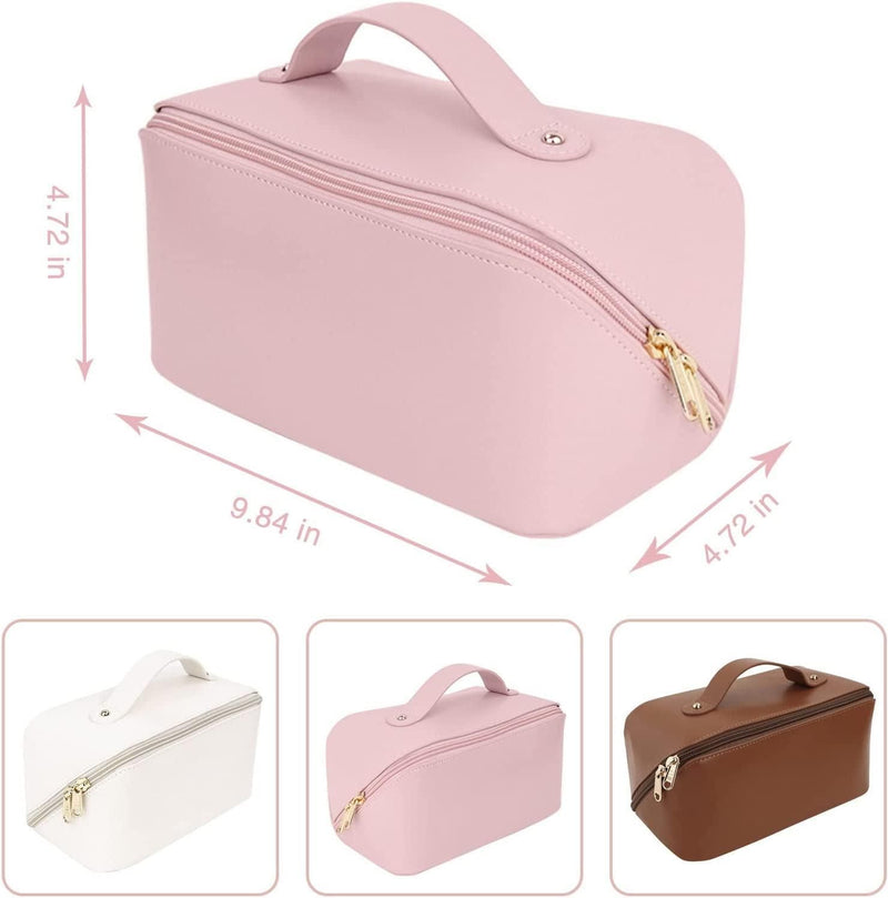 Women's Makeup Travel Bag Portable Leather Cosmetics Bag (pink)