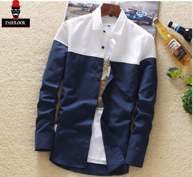 Cotton Color Block Slim Fit Full Sleeves Casual Shirt