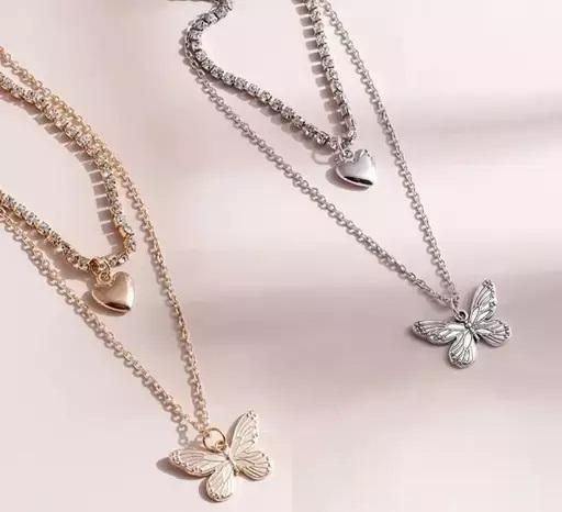 Classy Double Layer Heart & Butterfly Charming Necklace