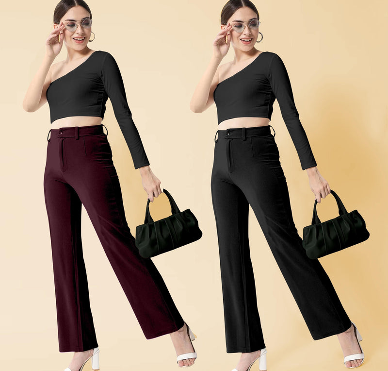 Indian 2pc Combo Pack Casual Solid Pant Office Wear Pant for Women Pants  Back Elastic Waist Straight Leg Pant Pull-on Trousers 2 Pockets - Etsy