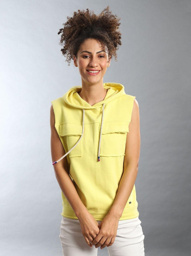 Women's  Cotton Yellow Solid Sweatshirt