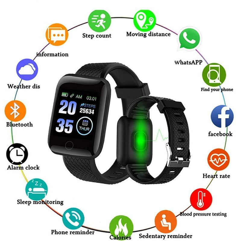 Id116 Plus Smart Bracelet Fitness Tracker Color Screen Smartwatch Heart Rate Blood Pressure Pedometer Sleep Monitor (black)
