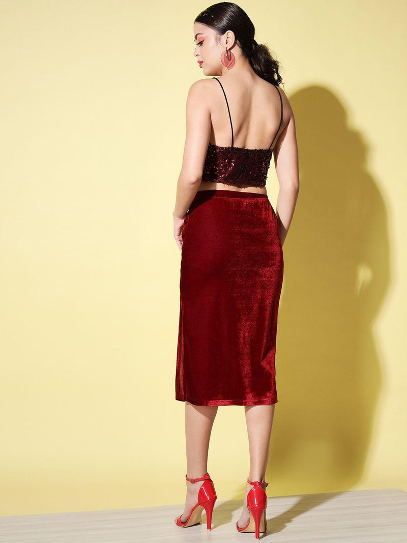Trend Arrest Women's Polyester Sequin Velvet Co-ord Set