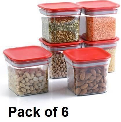 Containers- New Kit Kat Premium Quality Square Shaped Air Tight Containers Storage Jar 600ml (pack Of 6)
