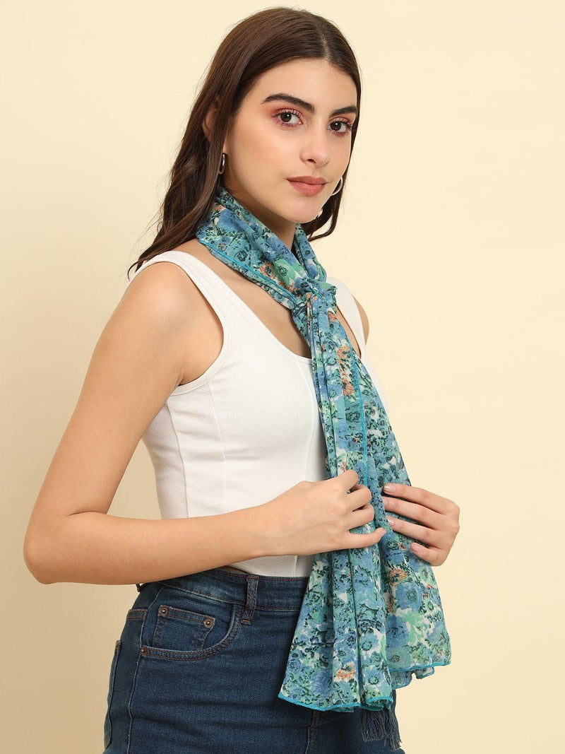 TRENDARREST Green Floral Printed Scarf